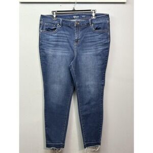 Style & Co Jeans Womens 16 Blue Ankle Skinny Frayed Hem Stretch Denim Pants‎